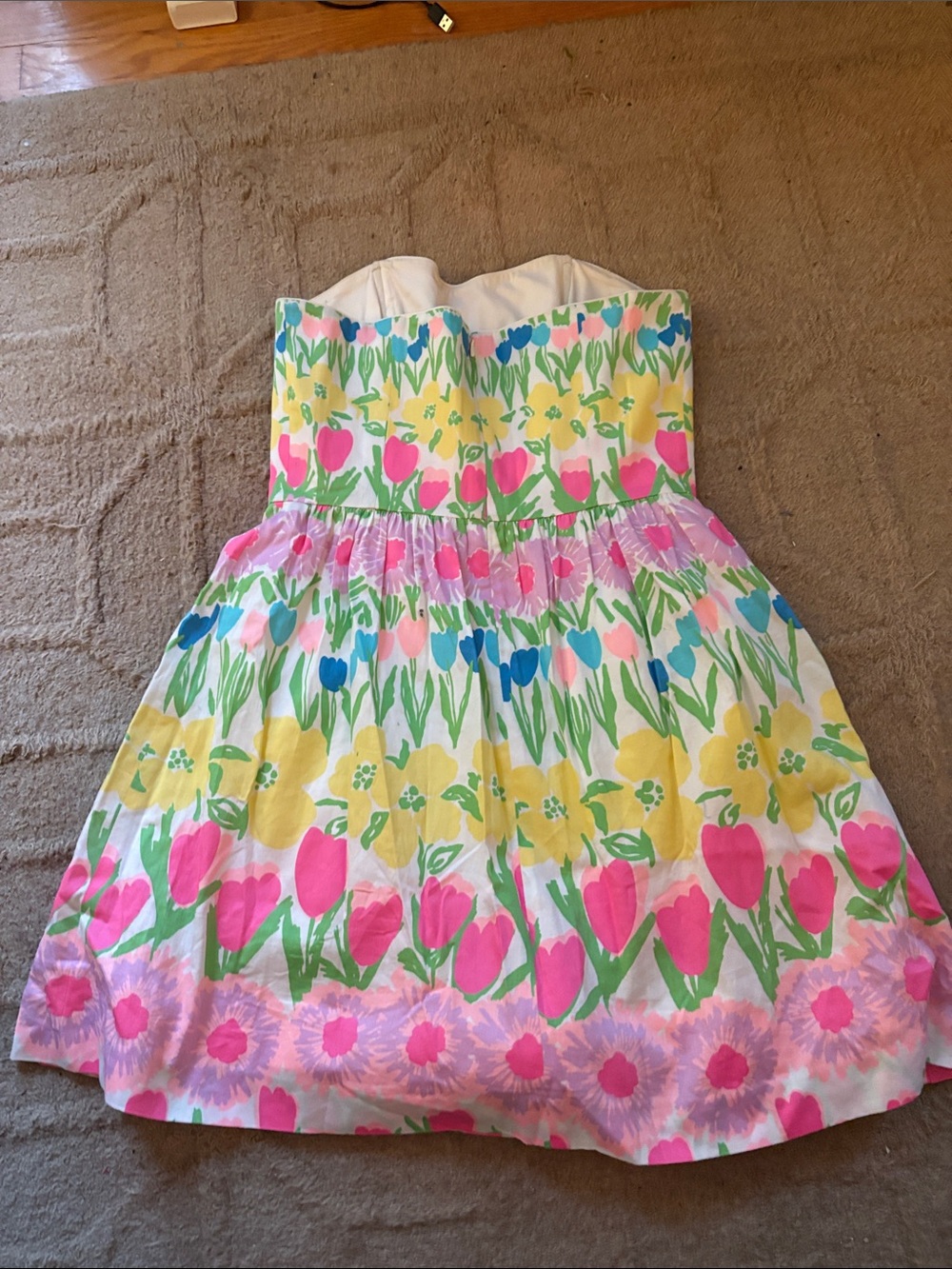 Lilly Pulitzer Strapless Floral Sundress in Pink, Yellow & Green - Picture 2 of 3